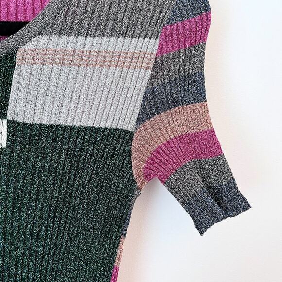 Missoni Metallic Striped Ribbed Knit Midi Dress Green Lettuce Hem Multicolor - Picture 7 of 12